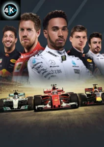4K IPTV Formula 1 movie poster featuring dynamic racing images and bold typography, embodying the excitement of motorsports on 4K IPTV platform